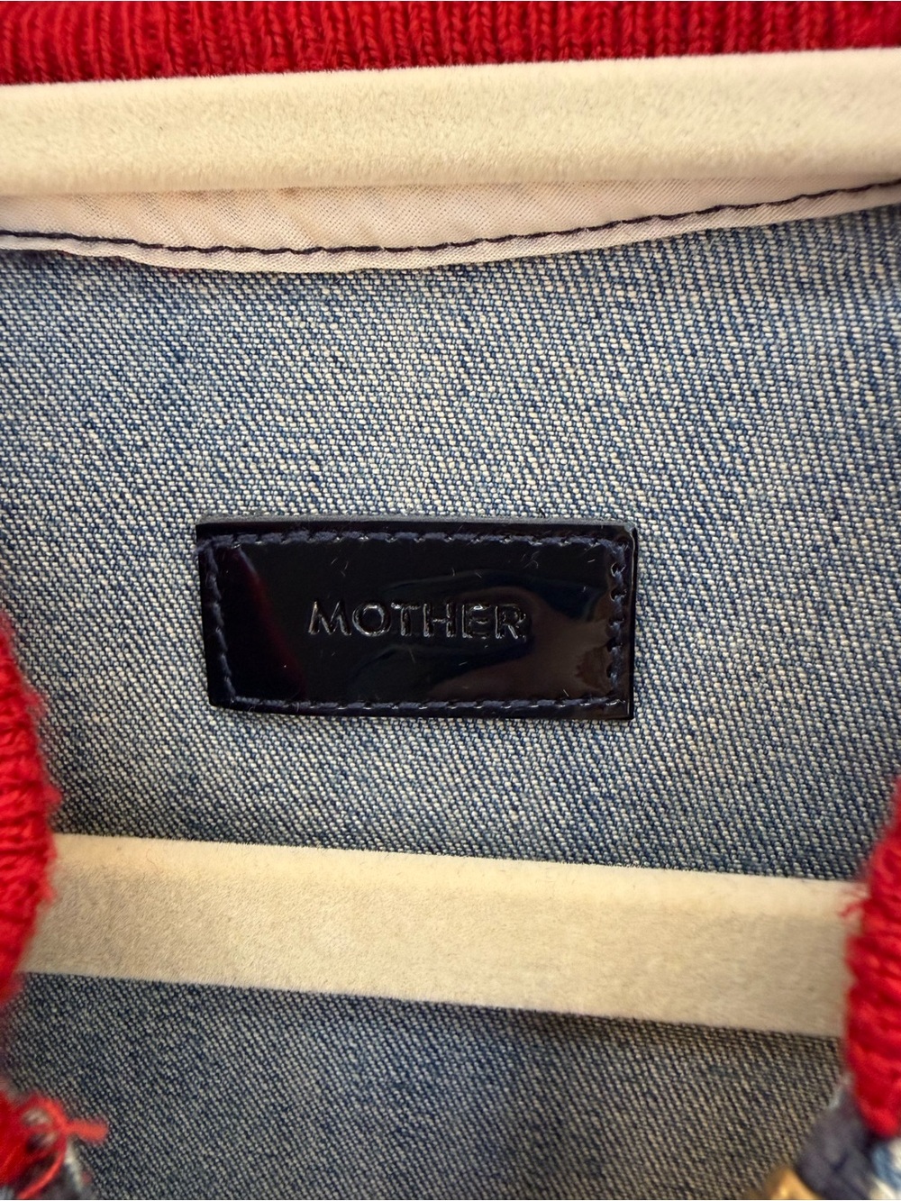MOTHER Denim Bomber Jacket with Red & Cream Trim - Picture 5 of 6